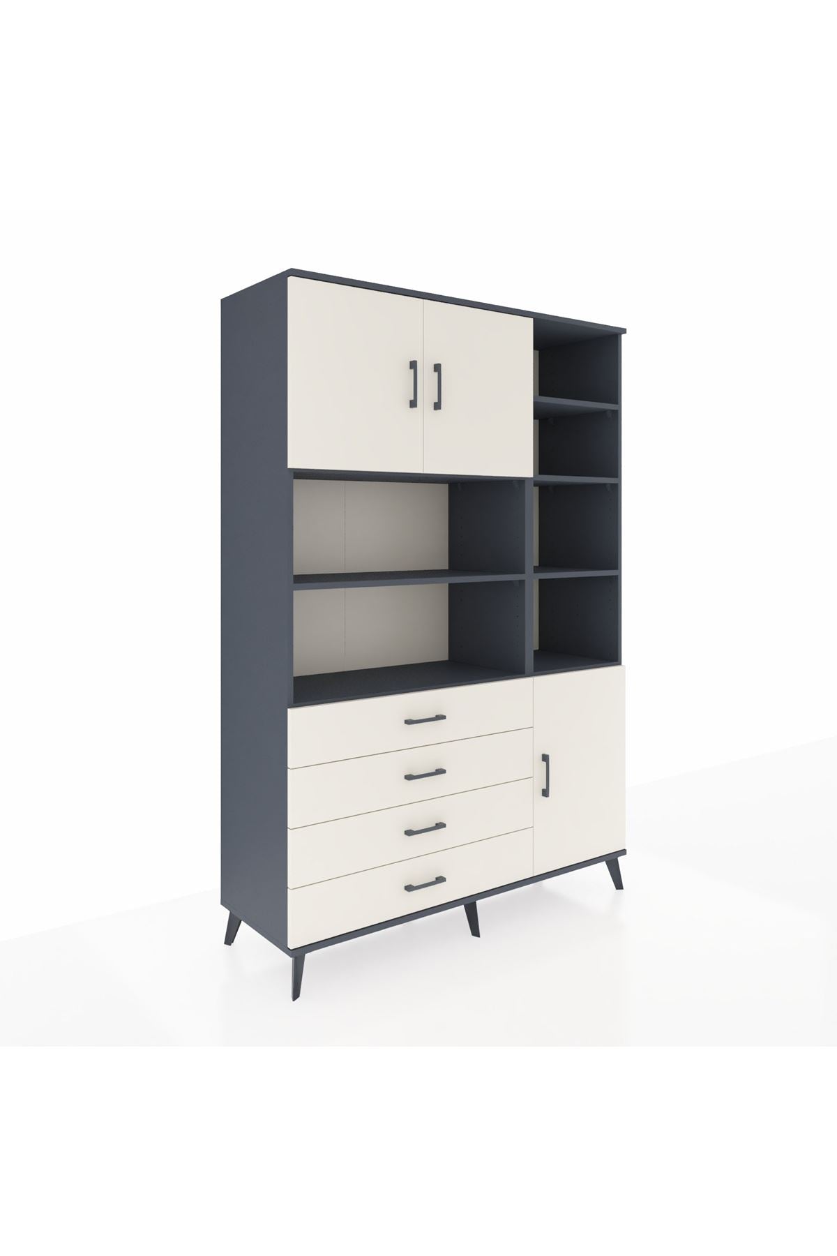 Hyperion Dolap 9 Raflı 4 Çekmeceli 3 Kapaklı 132x44x195 Antrasit-Aytaşı/Aytaşı