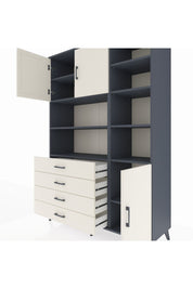Hyperion Dolap 9 Raflı 4 Çekmeceli 3 Kapaklı 132x44x195 Antrasit-Aytaşı/Aytaşı