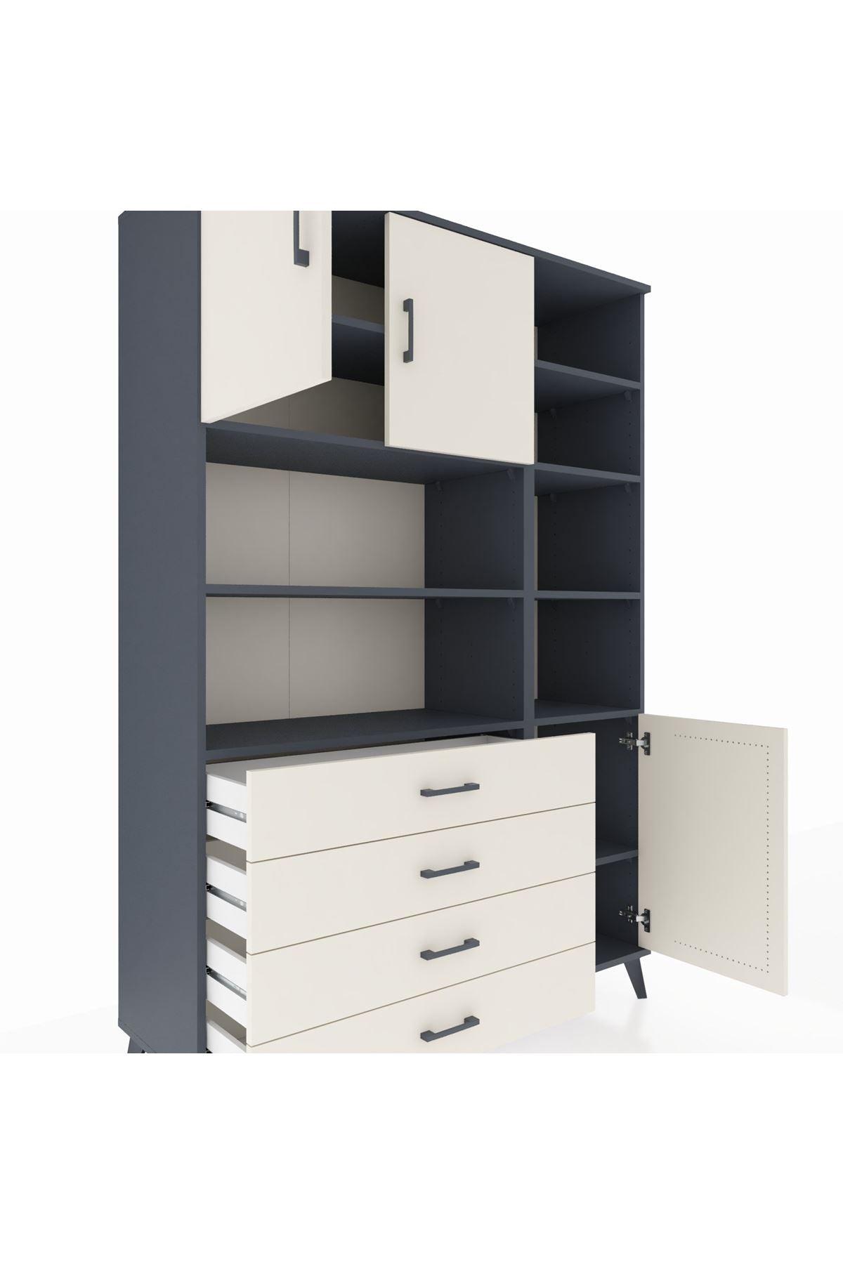 Hyperion Dolap 9 Raflı 4 Çekmeceli 3 Kapaklı 132x44x195 Antrasit-Aytaşı/Aytaşı