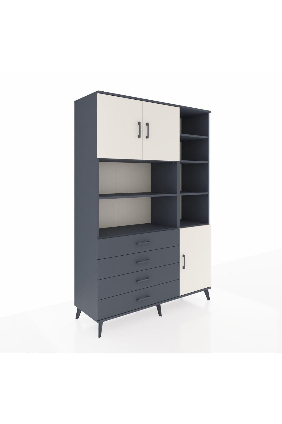 Hyperion Dolap 9 Raflı 4 Çekmeceli 3 Kapaklı 132x44x195 Antrasit-Aytaşı/Antrasit
