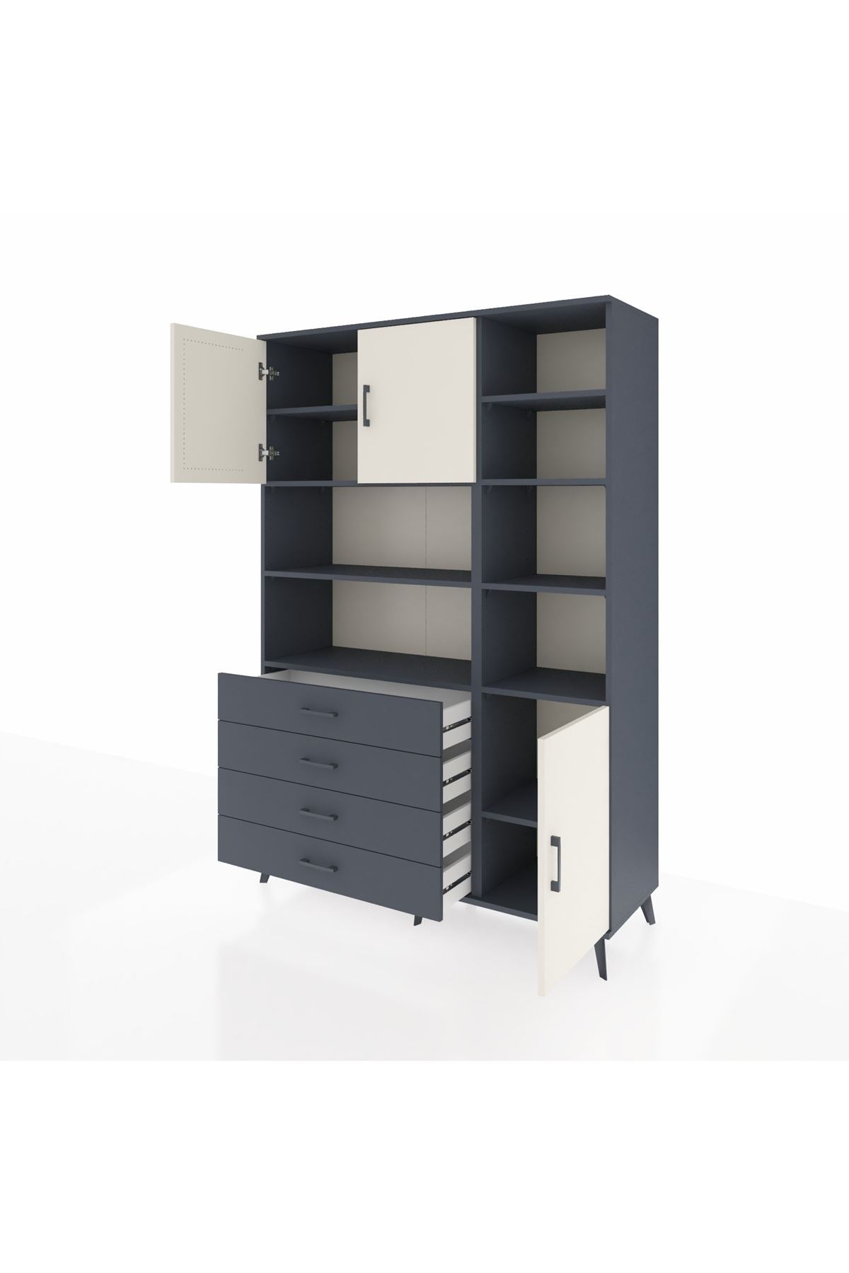Hyperion Dolap 9 Raflı 4 Çekmeceli 3 Kapaklı 132x44x195 Antrasit-Aytaşı/Antrasit