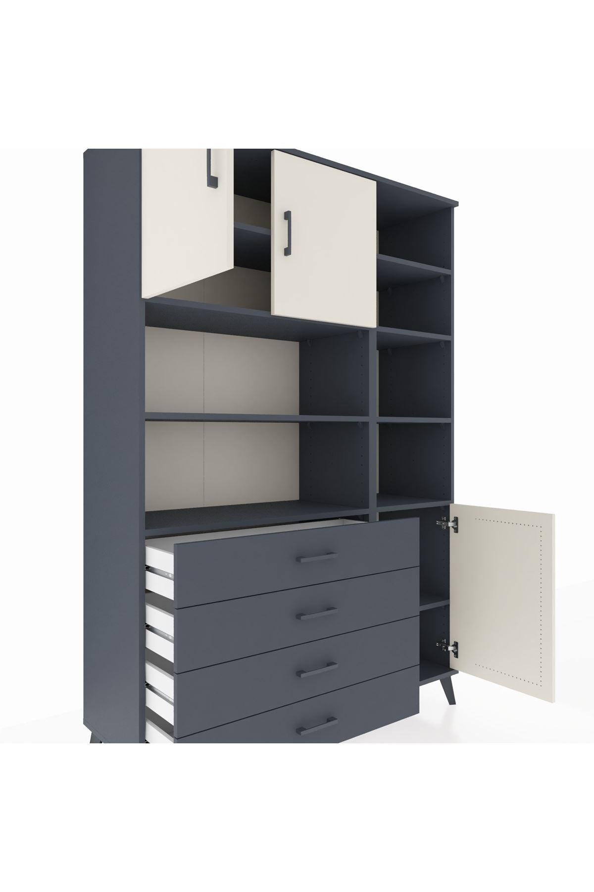 Hyperion Dolap 9 Raflı 4 Çekmeceli 3 Kapaklı 132x44x195 Antrasit-Aytaşı/Antrasit