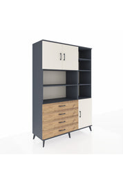Hyperion Dolap 9 Raflı 4 Çekmeceli 3 Kapaklı 132x44x195 Antrasit-Aytaşı/Çam