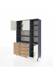 Hyperion Dolap 9 Raflı 4 Çekmeceli 3 Kapaklı 132x44x195 Antrasit-Aytaşı/Çam
