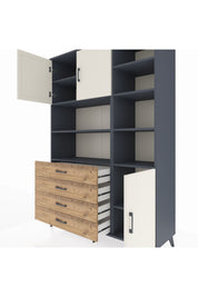 Hyperion Dolap 9 Raflı 4 Çekmeceli 3 Kapaklı 132x44x195 Antrasit-Aytaşı/Çam