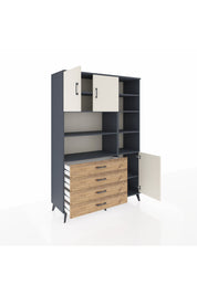 Hyperion Dolap 9 Raflı 4 Çekmeceli 3 Kapaklı 132x44x195 Antrasit-Aytaşı/Çam