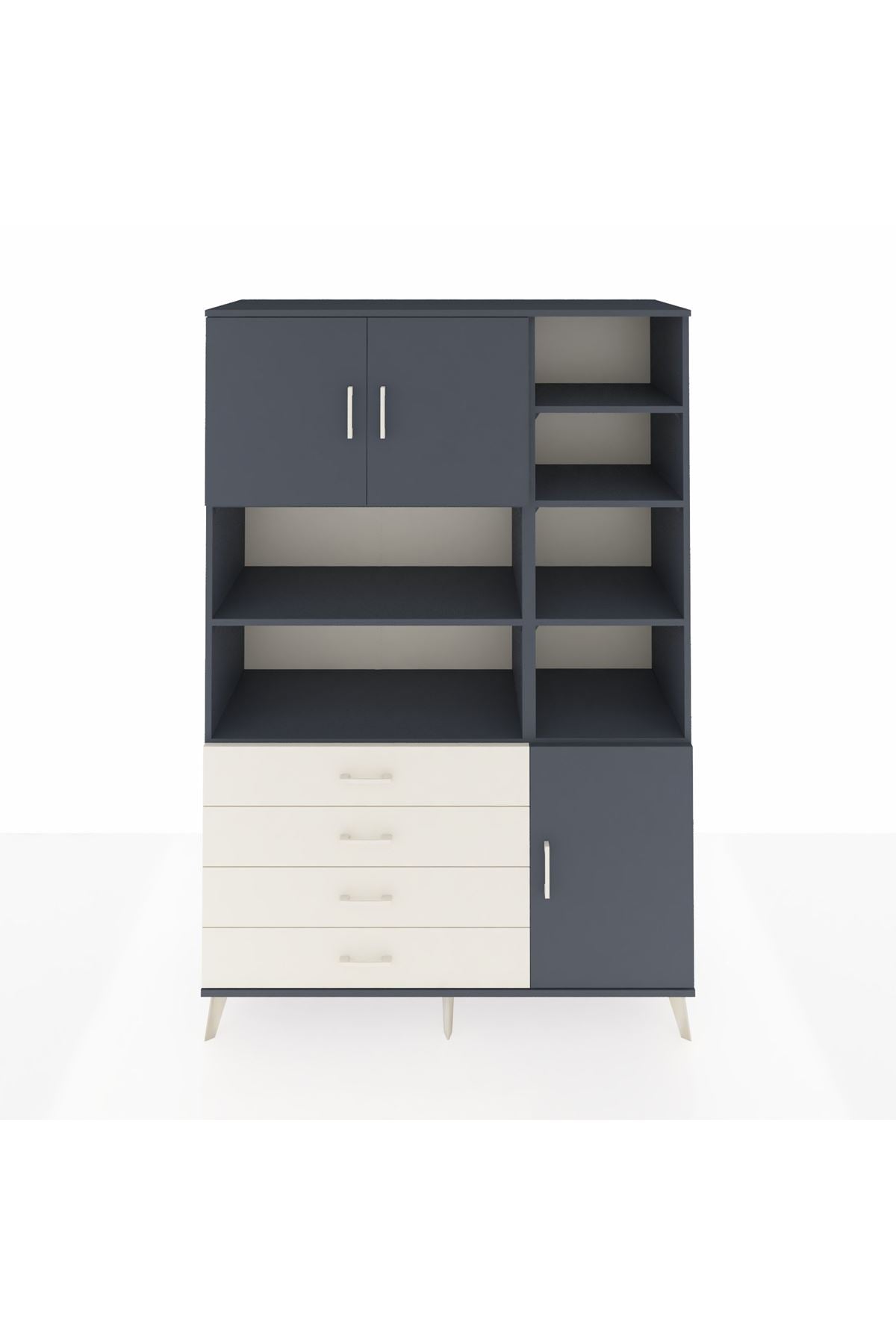 Hyperion Dolap 9 Raflı 4 Çekmeceli 3 Kapaklı 132x44x195 Antrasit-Antrasit/Aytaşı