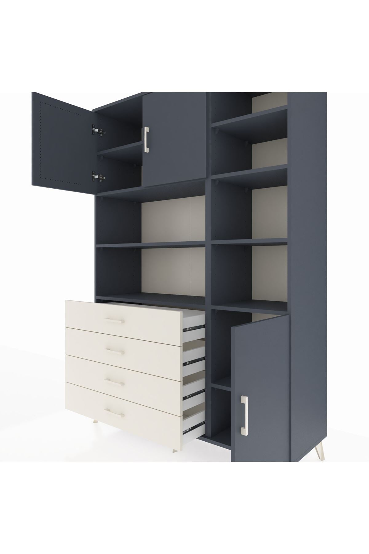 Hyperion Dolap 9 Raflı 4 Çekmeceli 3 Kapaklı 132x44x195 Antrasit-Antrasit/Aytaşı