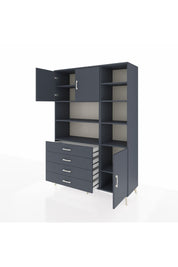 Hyperion Dolap 9 Raflı 4 Çekmeceli 3 Kapaklı 132x44x195 Antrasit-Antrasit/Antrasit