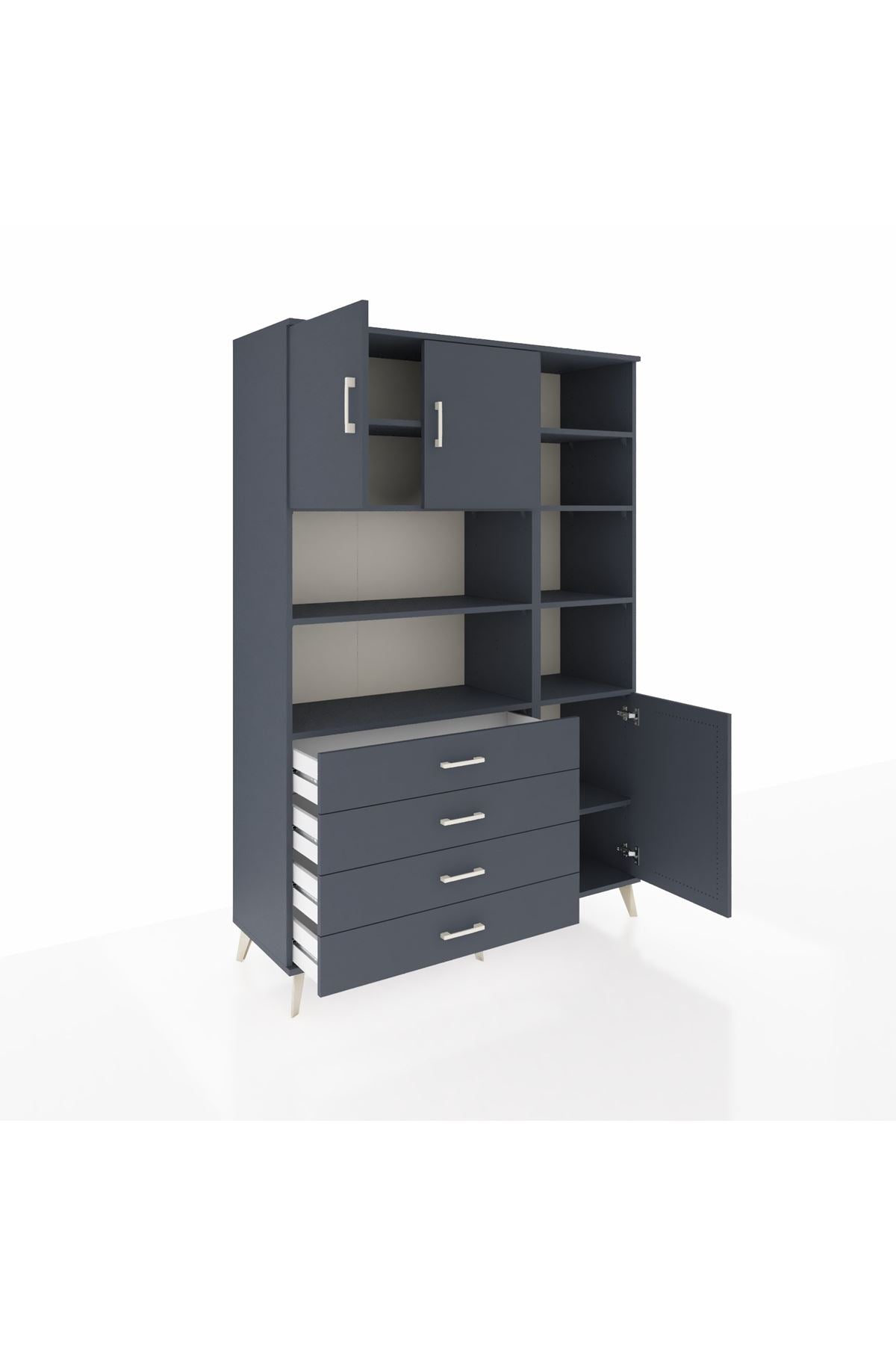 Hyperion Dolap 9 Raflı 4 Çekmeceli 3 Kapaklı 132x44x195 Antrasit-Antrasit/Antrasit