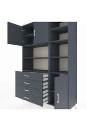 Hyperion Dolap 9 Raflı 4 Çekmeceli 3 Kapaklı 132x44x195 Antrasit-Antrasit/Antrasit