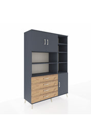 Hyperion Dolap 9 Raflı 4 Çekmeceli 3 Kapaklı 132x44x195 Antrasit-Antrasit/Çam