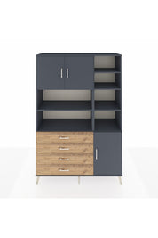 Hyperion Dolap 9 Raflı 4 Çekmeceli 3 Kapaklı 132x44x195 Antrasit-Antrasit/Çam