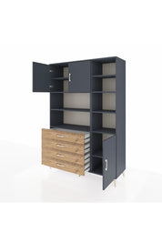 Hyperion Dolap 9 Raflı 4 Çekmeceli 3 Kapaklı 132x44x195 Antrasit-Antrasit/Çam