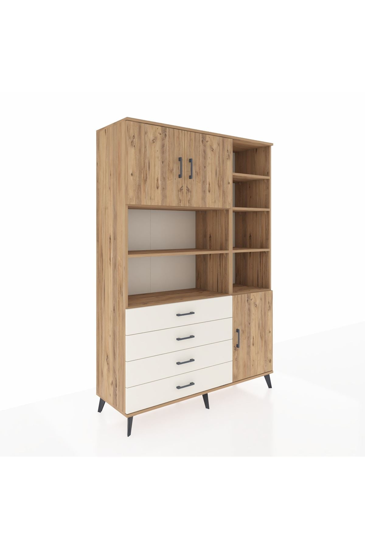 Hyperion Dolap 9 Raflı 4 Çekmeceli 3 Kapaklı 132x44x195 Çam-Çam/Aytaşı