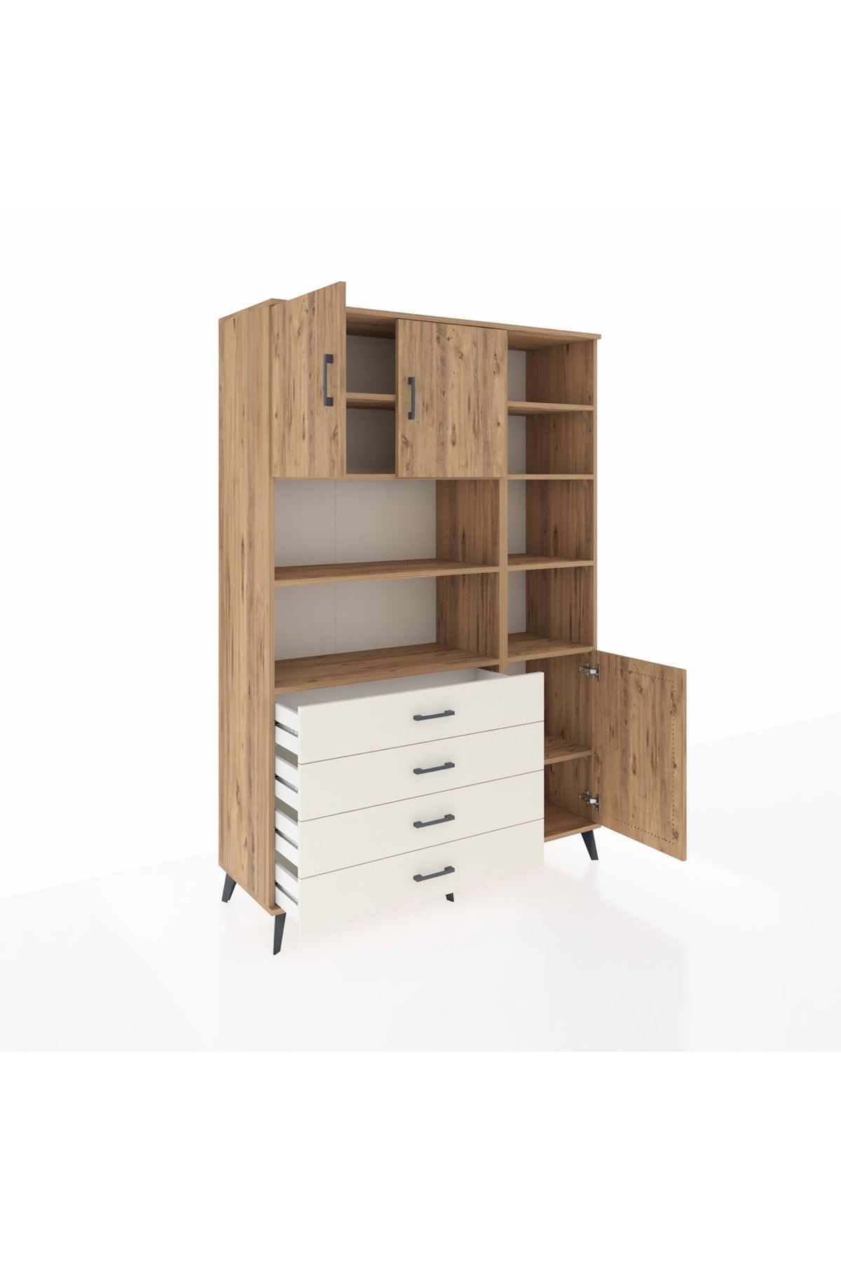 Hyperion Dolap 9 Raflı 4 Çekmeceli 3 Kapaklı 132x44x195 Çam-Çam/Aytaşı