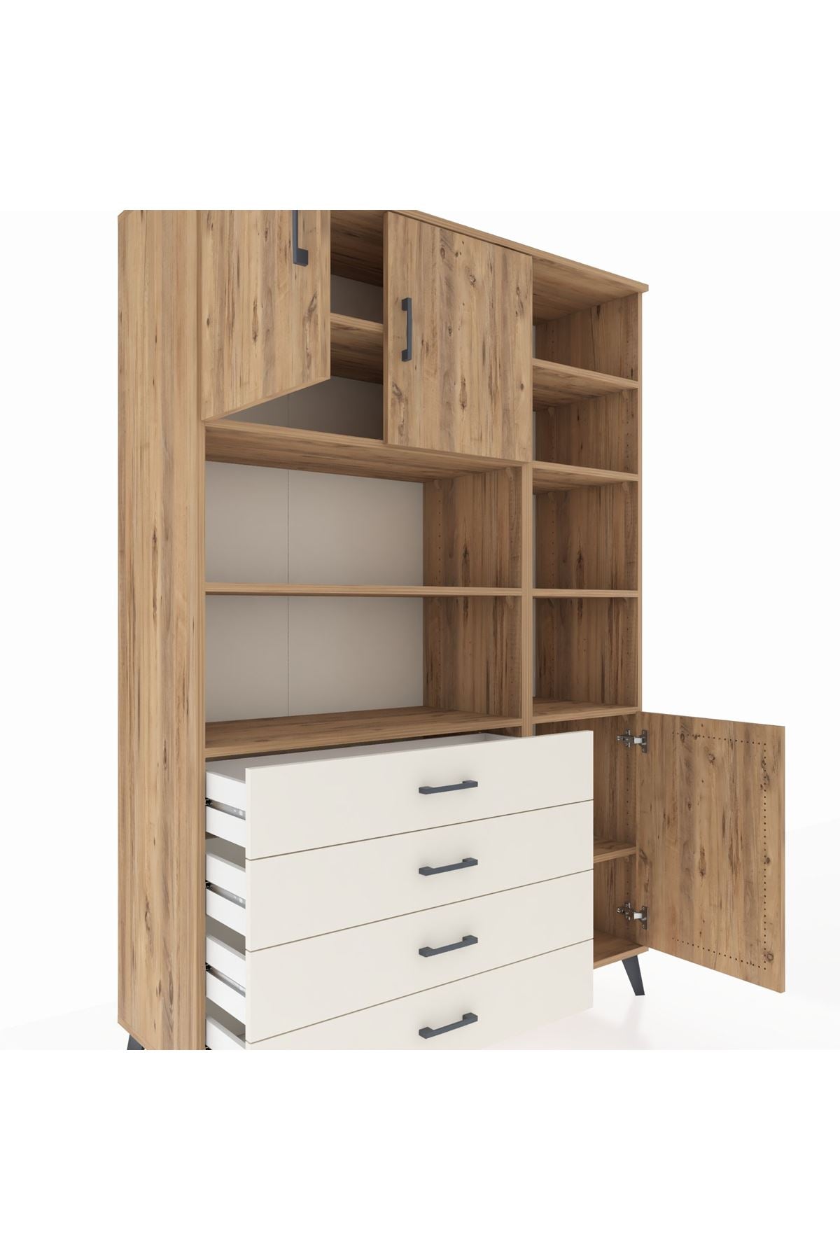 Hyperion Dolap 9 Raflı 4 Çekmeceli 3 Kapaklı 132x44x195 Çam-Çam/Aytaşı