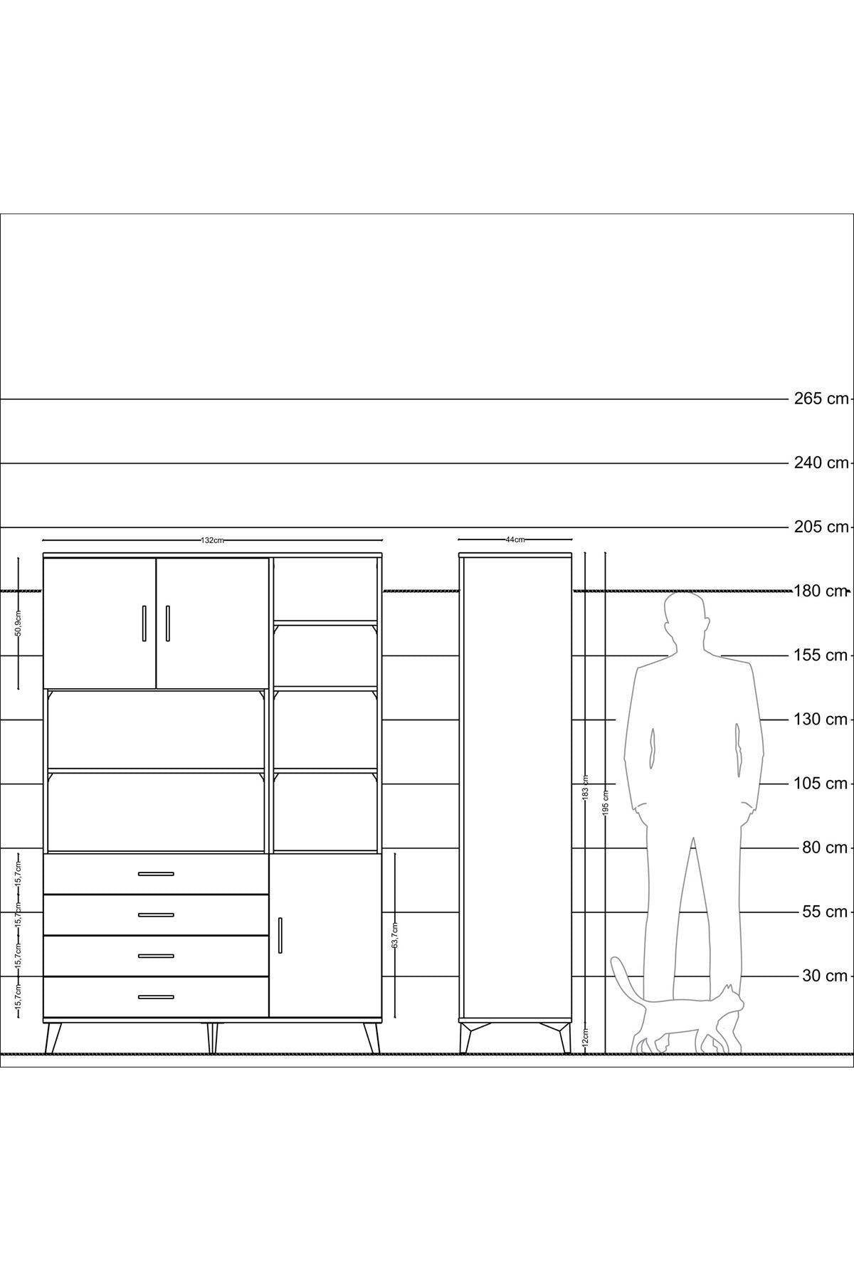Hyperion Dolap 9 Raflı 4 Çekmeceli 3 Kapaklı 132x44x195 Çam-Çam/Aytaşı