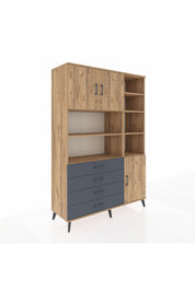Hyperion Dolap 9 Raflı 4 Çekmeceli 3 Kapaklı 132x44x195 Çam-Çam/Antrasit