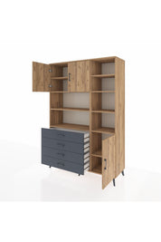 Hyperion Dolap 9 Raflı 4 Çekmeceli 3 Kapaklı 132x44x195 Çam-Çam/Antrasit