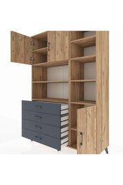 Hyperion Dolap 9 Raflı 4 Çekmeceli 3 Kapaklı 132x44x195 Çam-Çam/Antrasit