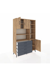 Hyperion Dolap 9 Raflı 4 Çekmeceli 3 Kapaklı 132x44x195 Çam-Çam/Antrasit