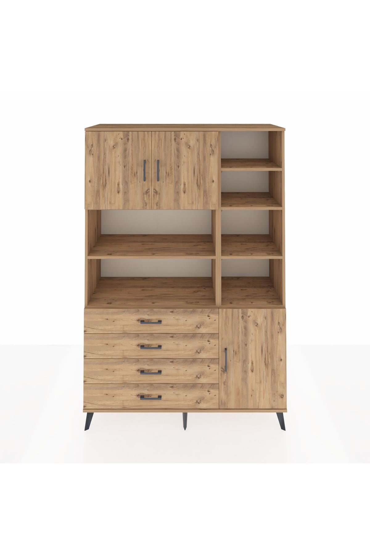 Hyperion Dolap 9 Raflı 4 Çekmeceli 3 Kapaklı 132x44x195 Çam-Çam/Çam