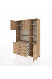 Hyperion Dolap 9 Raflı 4 Çekmeceli 3 Kapaklı 132x44x195 Çam-Çam/Çam