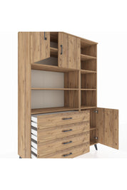 Hyperion Dolap 9 Raflı 4 Çekmeceli 3 Kapaklı 132x44x195 Çam-Çam/Çam