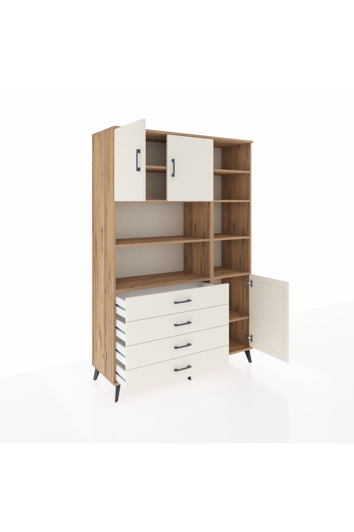 Hyperion Dolap 9 Raflı 4 Çekmeceli 3 Kapaklı 132x44x195 Çam-Aytaşı/Aytaşı