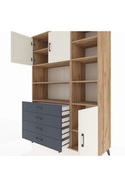 Hyperion Dolap 9 Raflı 4 Çekmeceli 3 Kapaklı 132x44x195 Çam-Aytaşı/Antrasit