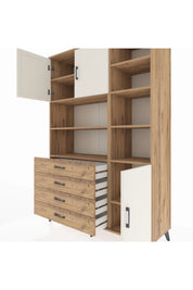Hyperion Dolap 9 Raflı 4 Çekmeceli 3 Kapaklı 132x44x195 Çam-Aytaşı/Çam