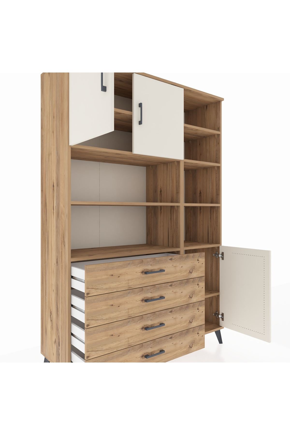 Hyperion Dolap 9 Raflı 4 Çekmeceli 3 Kapaklı 132x44x195 Çam-Aytaşı/Çam