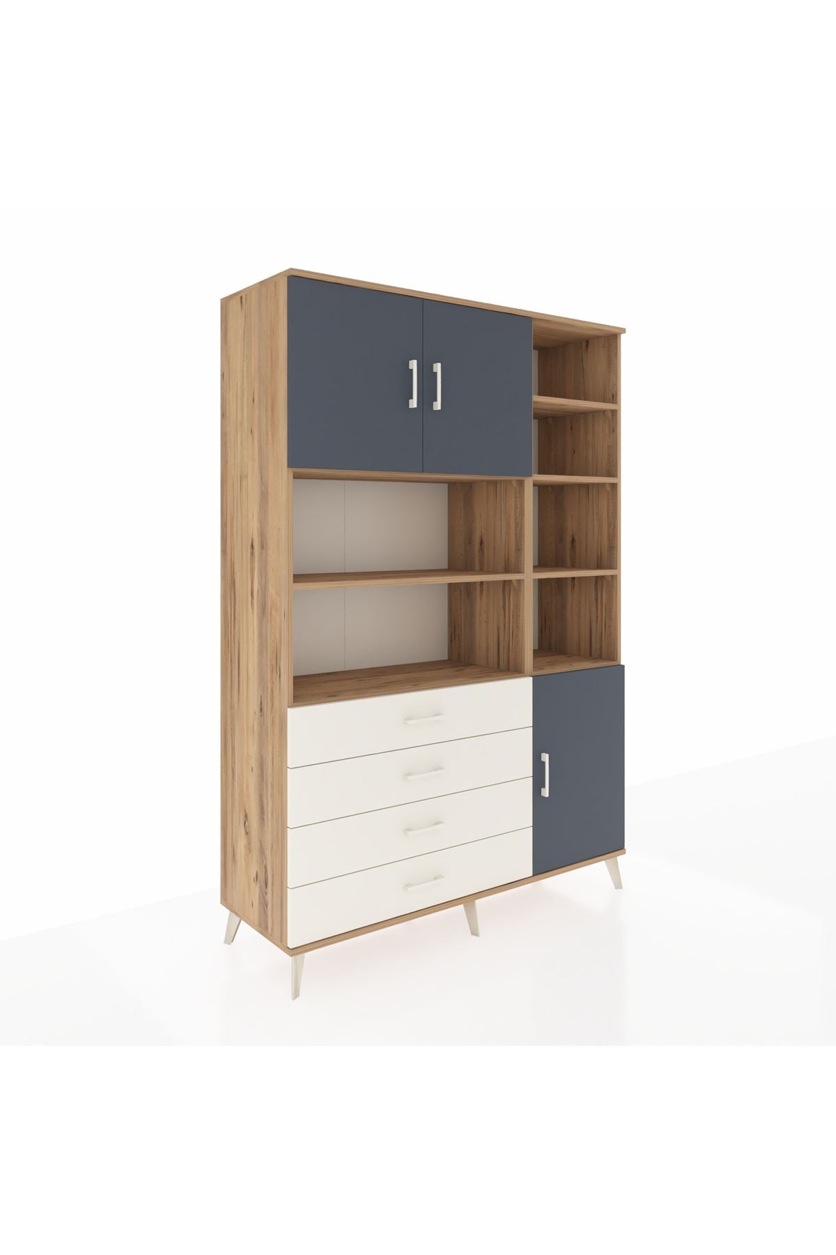 Hyperion Dolap 9 Raflı 4 Çekmeceli 3 Kapaklı 132x44x195 Çam-Antrasit/Aytaşı