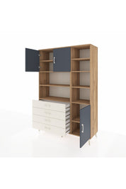 Hyperion Dolap 9 Raflı 4 Çekmeceli 3 Kapaklı 132x44x195 Çam-Antrasit/Aytaşı