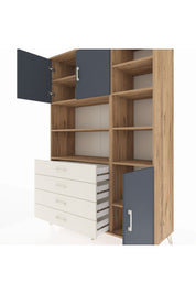 Hyperion Dolap 9 Raflı 4 Çekmeceli 3 Kapaklı 132x44x195 Çam-Antrasit/Aytaşı