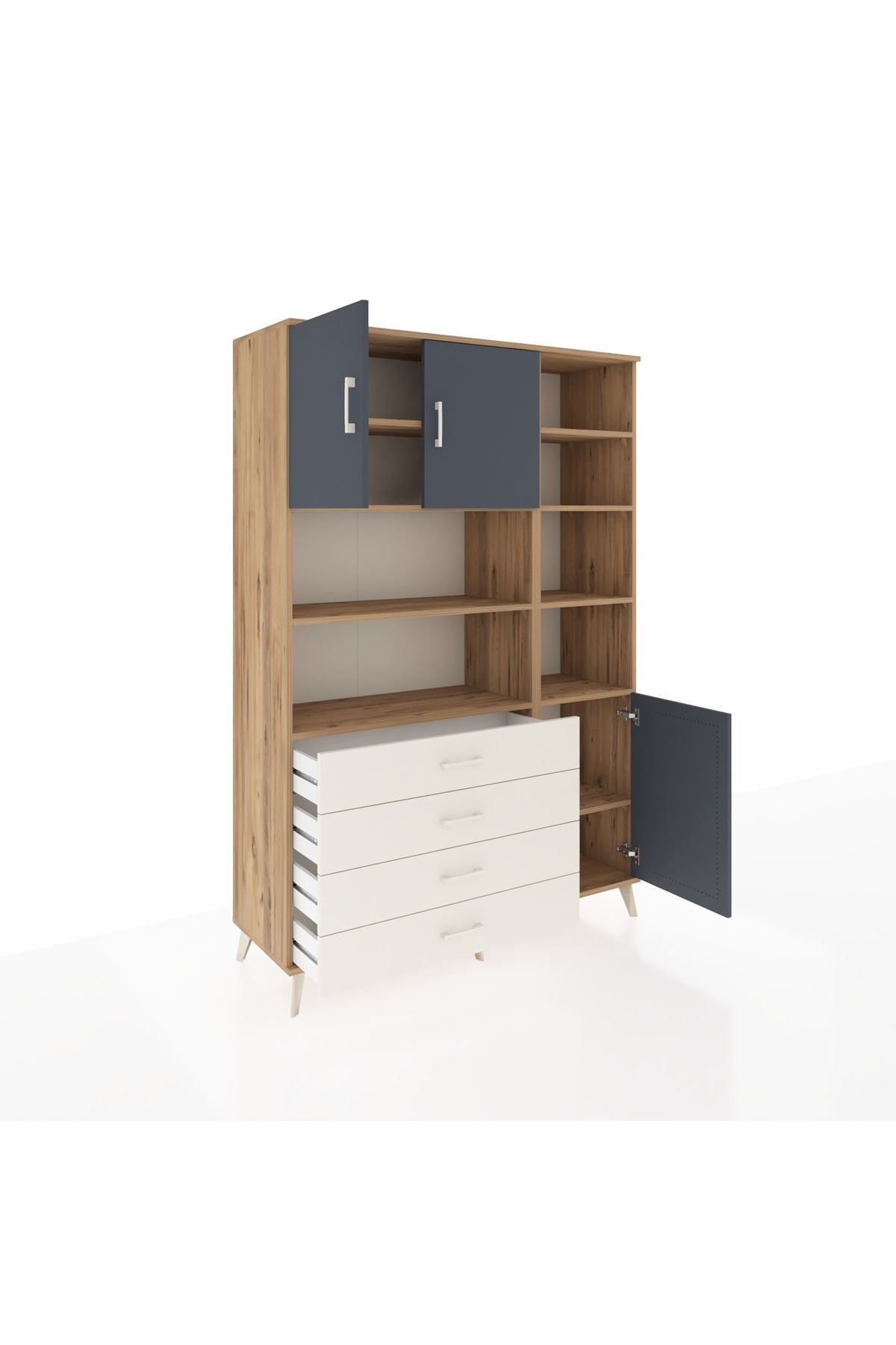 Hyperion Dolap 9 Raflı 4 Çekmeceli 3 Kapaklı 132x44x195 Çam-Antrasit/Aytaşı