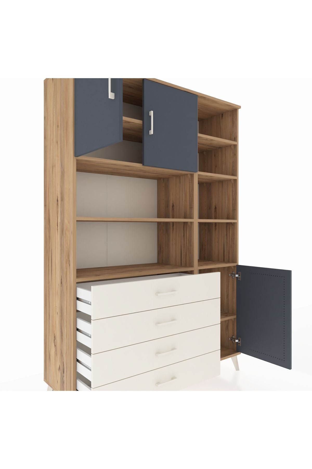 Hyperion Dolap 9 Raflı 4 Çekmeceli 3 Kapaklı 132x44x195 Çam-Antrasit/Aytaşı