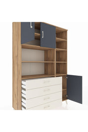 Hyperion Dolap 9 Raflı 4 Çekmeceli 3 Kapaklı 132x44x195 Çam-Antrasit/Aytaşı