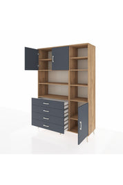 Hyperion Dolap 9 Raflı 4 Çekmeceli 3 Kapaklı 132x44x195 Çam-Antrasit/Antrasit