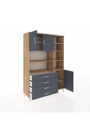 Hyperion Dolap 9 Raflı 4 Çekmeceli 3 Kapaklı 132x44x195 Çam-Antrasit/Antrasit
