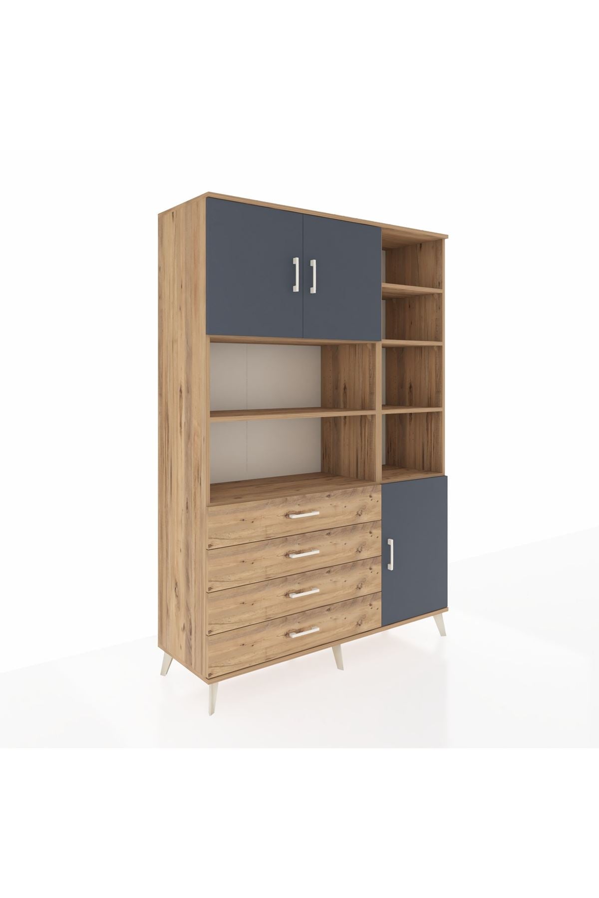 Hyperion Dolap 9 Raflı 4 Çekmeceli 3 Kapaklı 132x44x195 Çam-Antrasit/Çam