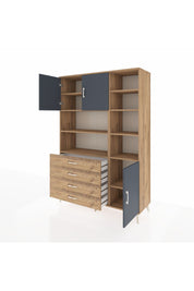 Hyperion Dolap 9 Raflı 4 Çekmeceli 3 Kapaklı 132x44x195 Çam-Antrasit/Çam