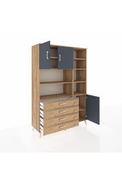 Hyperion Dolap 9 Raflı 4 Çekmeceli 3 Kapaklı 132x44x195 Çam-Antrasit/Çam