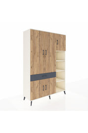 Hyperion Dolap 10 Raflı Tek Çekmeceli 5 Kapaklı 132x44x195 Aytaşı-Çam/Antrasit