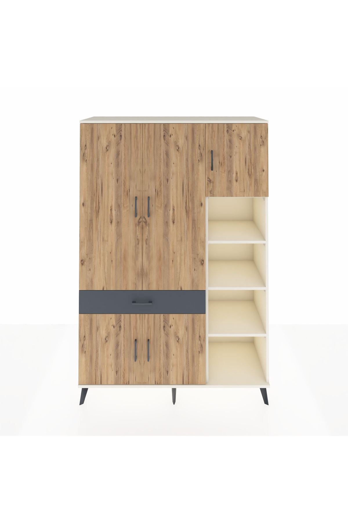 Hyperion Dolap 10 Raflı Tek Çekmeceli 5 Kapaklı 132x44x195 Aytaşı-Çam/Antrasit