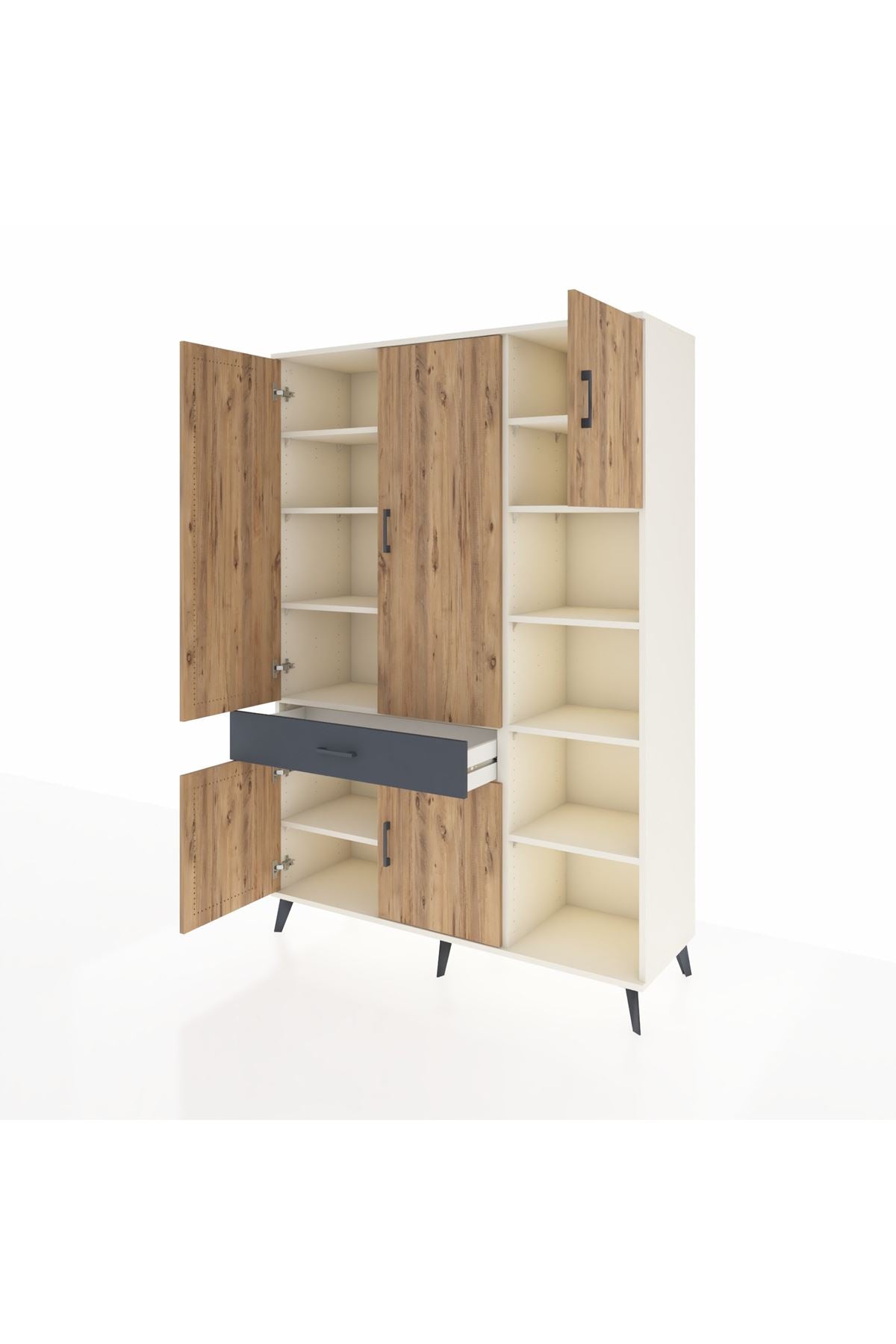 Hyperion Dolap 10 Raflı Tek Çekmeceli 5 Kapaklı 132x44x195 Aytaşı-Çam/Antrasit