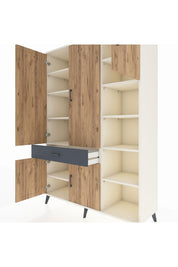 Hyperion Dolap 10 Raflı Tek Çekmeceli 5 Kapaklı 132x44x195 Aytaşı-Çam/Antrasit