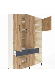 Hyperion Dolap 10 Raflı Tek Çekmeceli 5 Kapaklı 132x44x195 Aytaşı-Çam/Antrasit