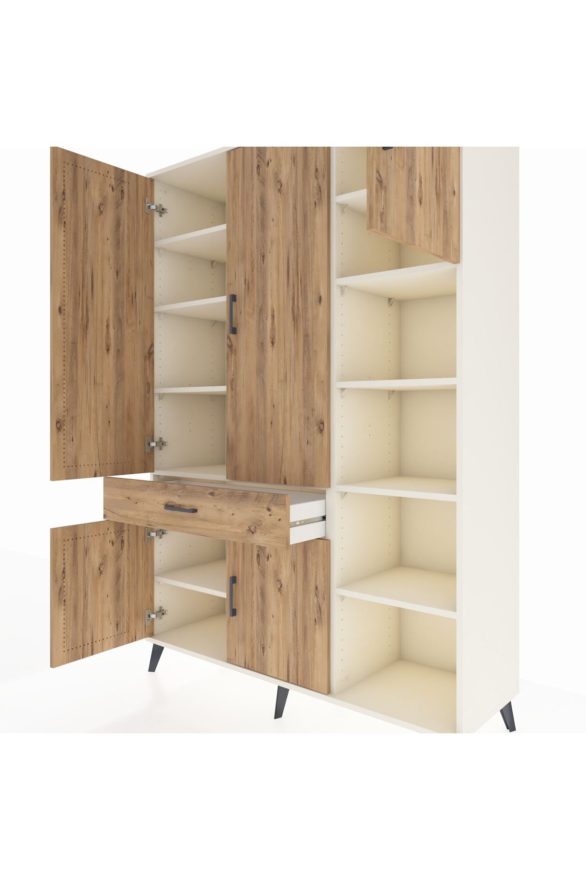 Hyperion Dolap 10 Raflı Tek Çekmeceli 5 Kapaklı 132x44x195 Aytaşı-Çam/Çam